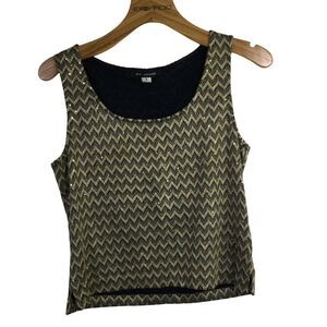 St. John Women's Knit Scoop-Neck Tank Sequined Chevron-Pattern Black Gold Size S